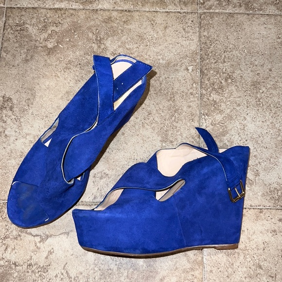 DOLCE VITA Blue Suede Wedge Sandals - Picture 1 of 8